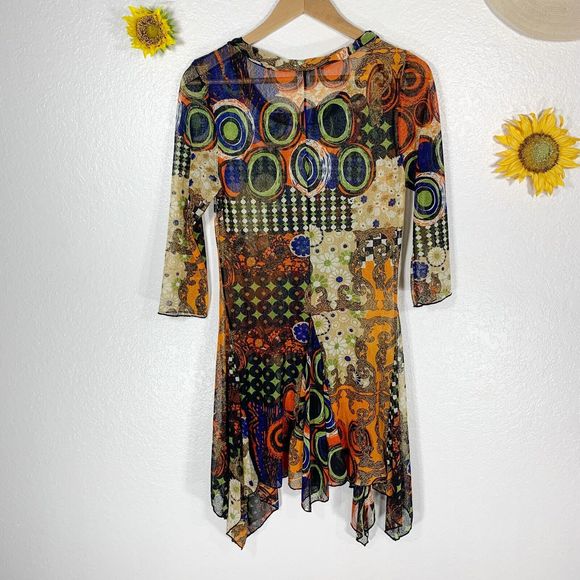 Mirror Image Colorful 3/4 Sleeved Boho Hippy Semi-sheer Dress Sz Small Women’s - Picture 6 of 11